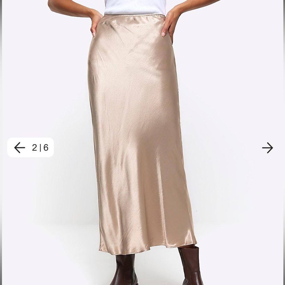 Gold satin midi skirt